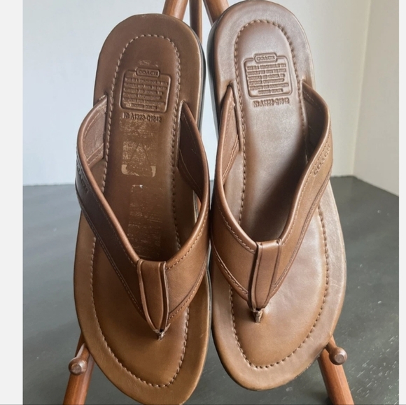 Coach Men's Brown Leather Sandals - Picture 1 of 9